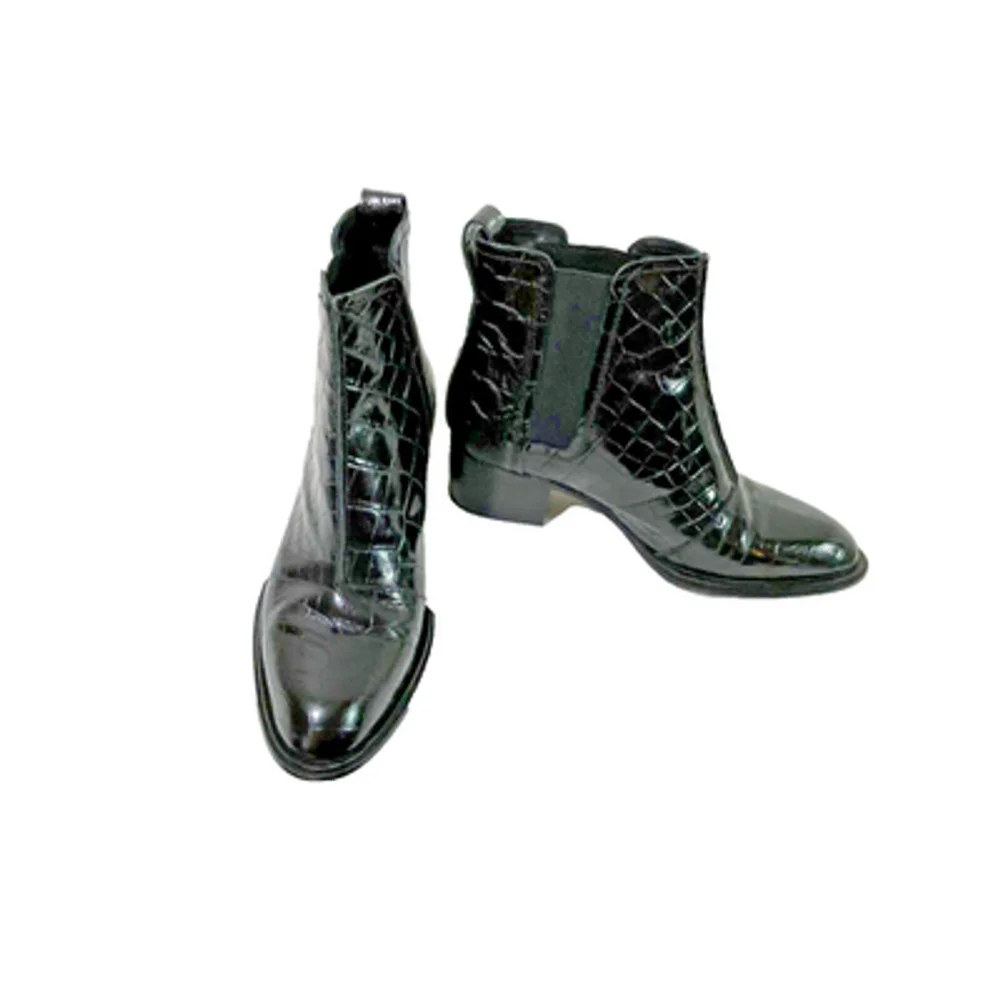 Rag and Bone Walker II Black Croc Embossed Leather Ankle Boots EU 36 US 6